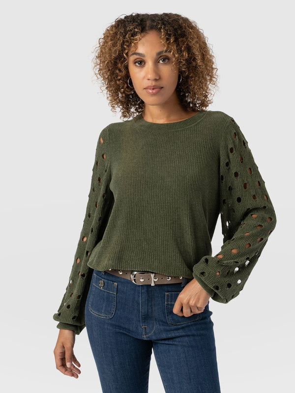 Suki Lace Hole Knit Green - Women's Knitwear | Saint + Sofia® EU