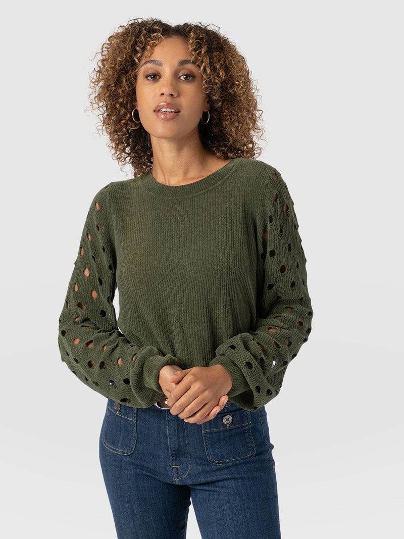 Suki Lace Hole Knit Green - Women's Knitwear | Saint + Sofia® EU