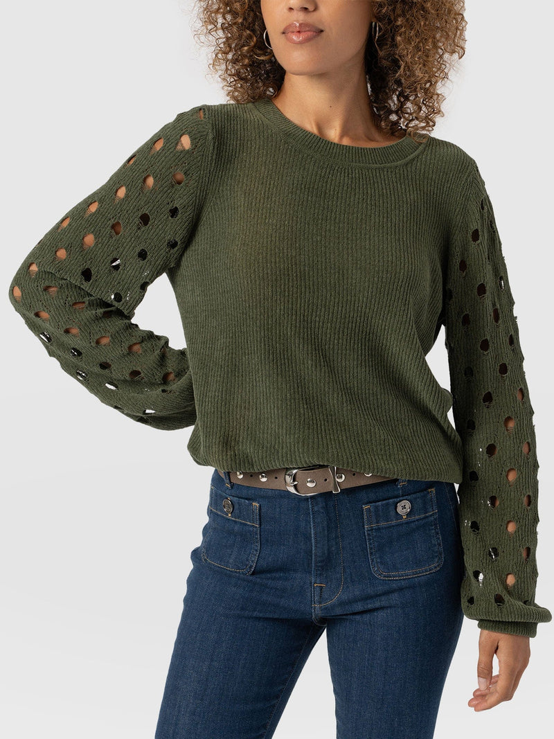 Suki Lace Hole Knit Green - Women's Knitwear | Saint + Sofia® EU