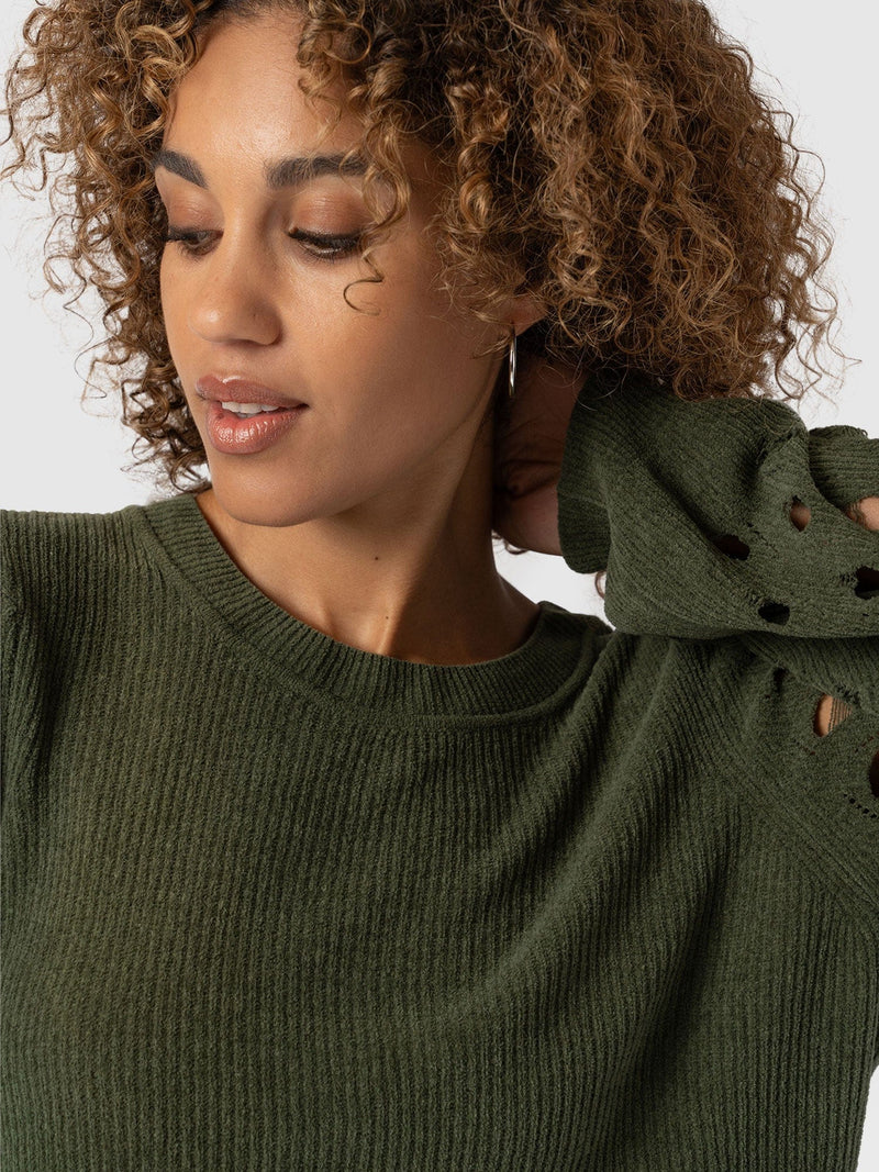 Suki Lace Hole Knit Green - Women's Knitwear | Saint + Sofia® EU