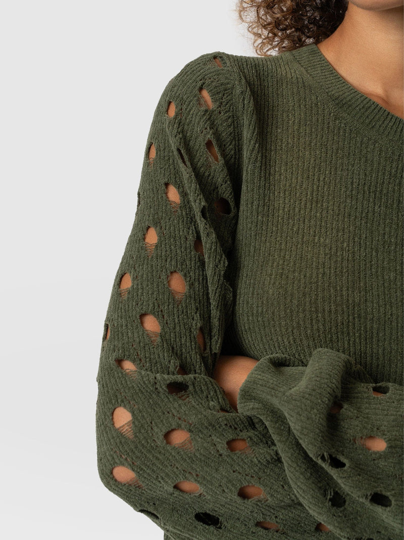 Suki Lace Hole Knit Green - Women's Knitwear | Saint + Sofia® EU