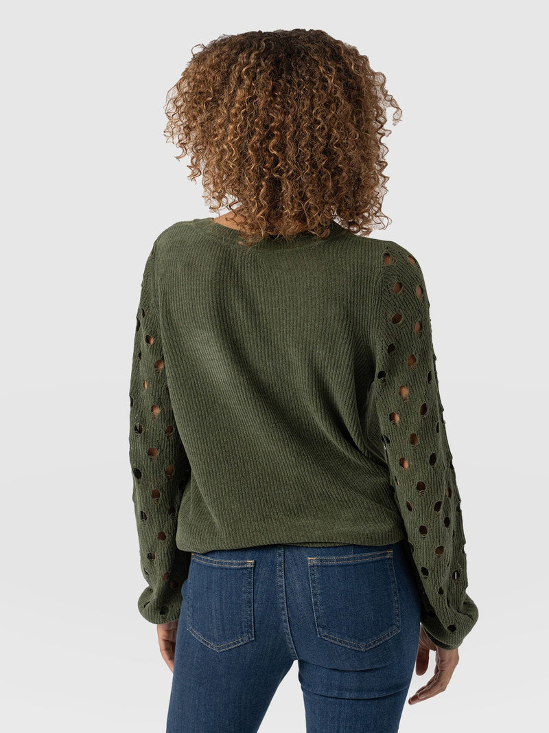 Suki Lace Hole Knit Green - Women's Knitwear | Saint + Sofia® EU