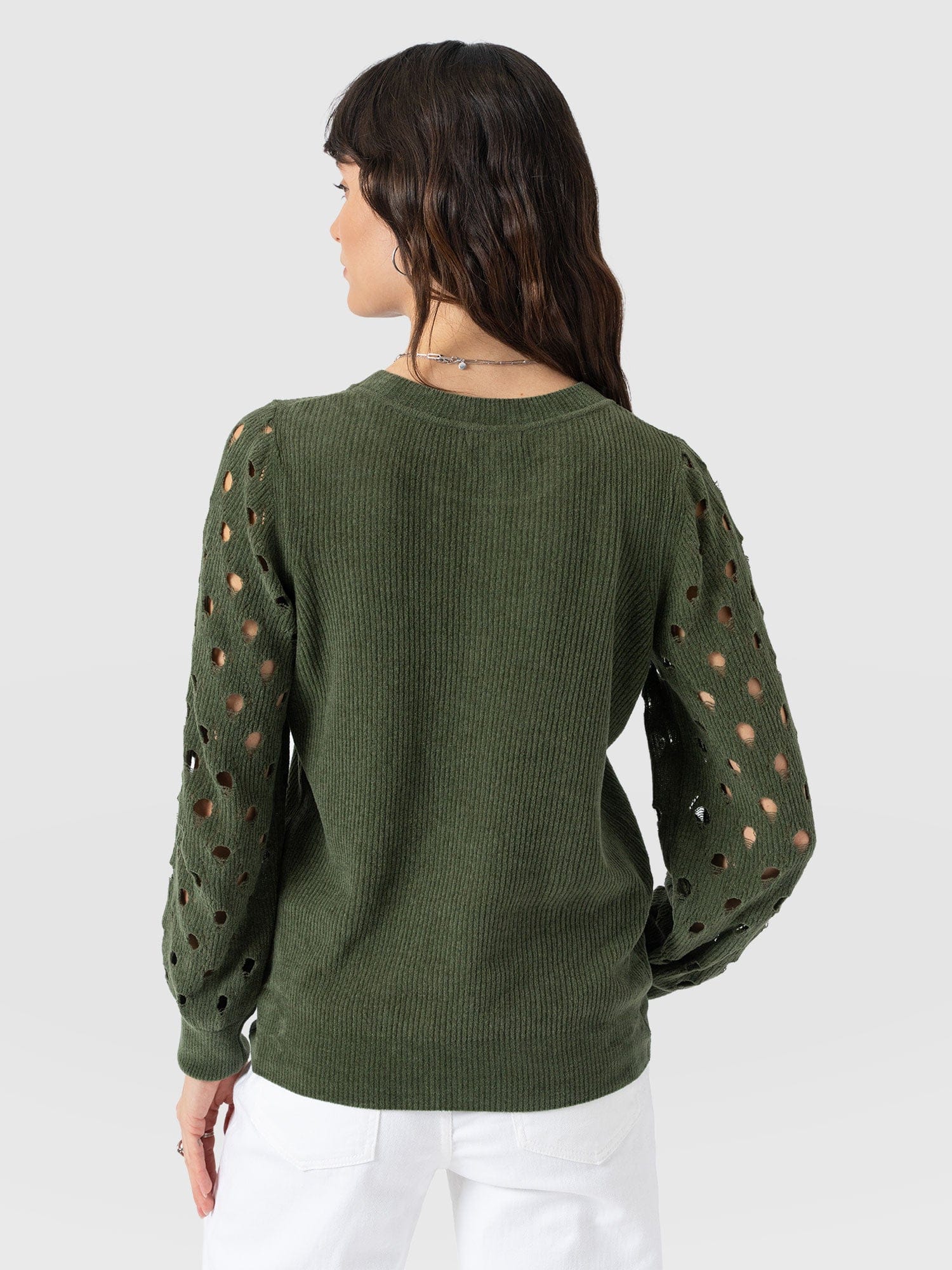 Suki Lace Hole Knit Green - Women's Knitwear | Saint + Sofia® EU