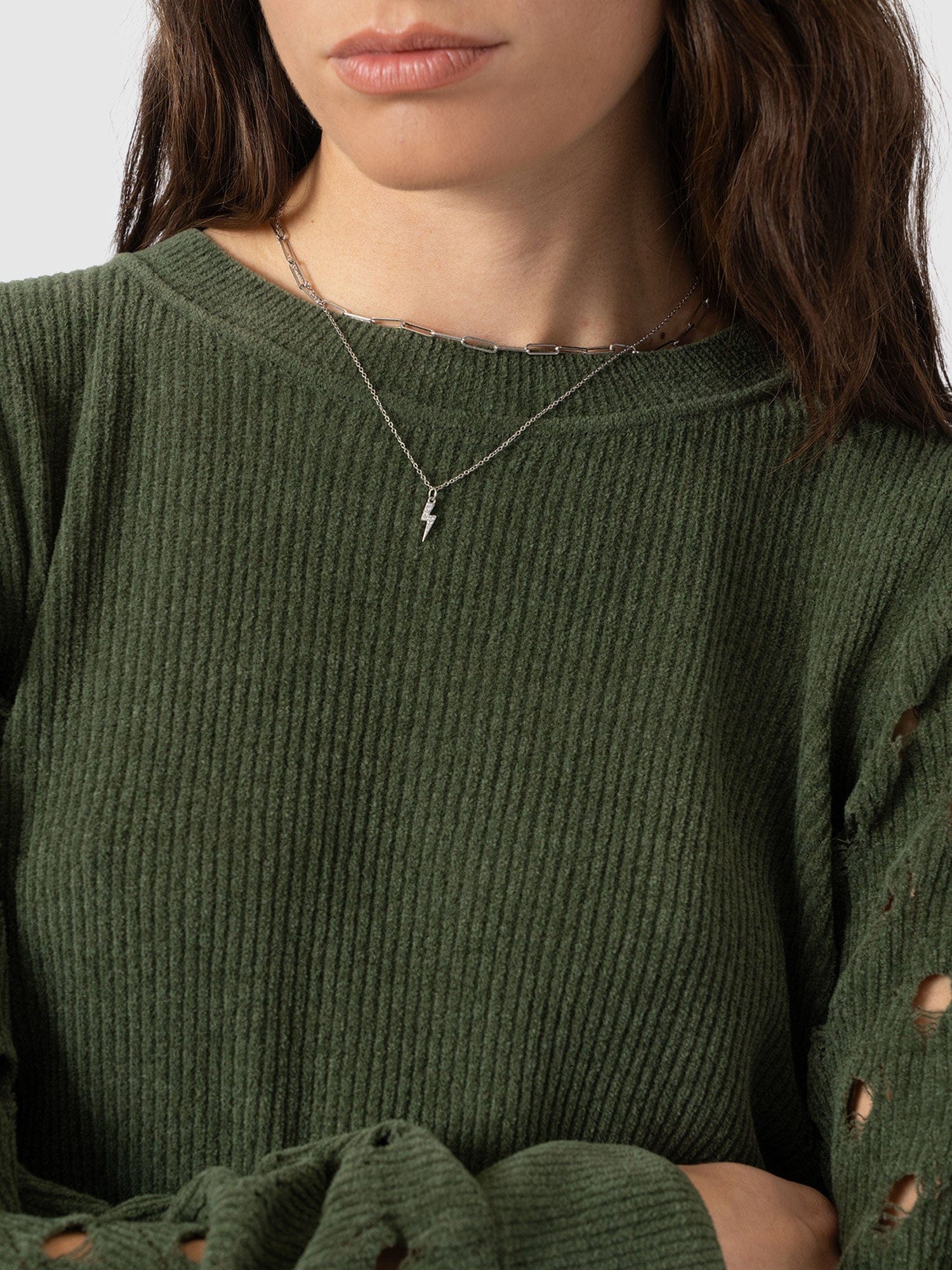Suki Lace Hole Knit Green - Women's Knitwear | Saint + Sofia® EU