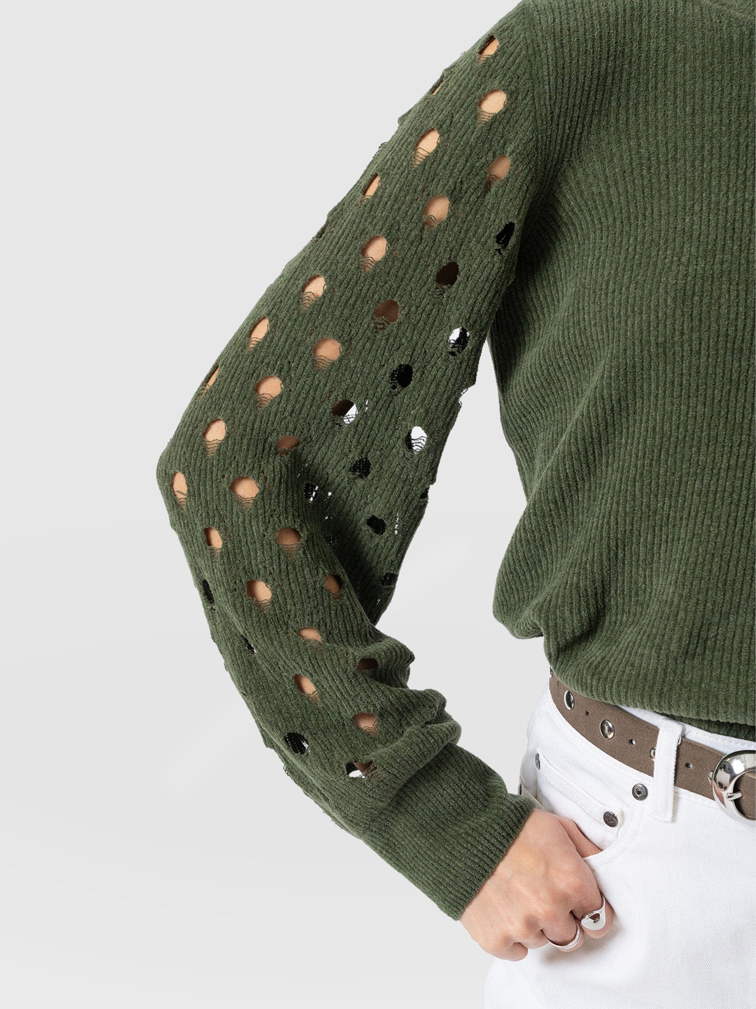 Suki Lace Hole Knit Green - Women's Knitwear | Saint + Sofia® EU