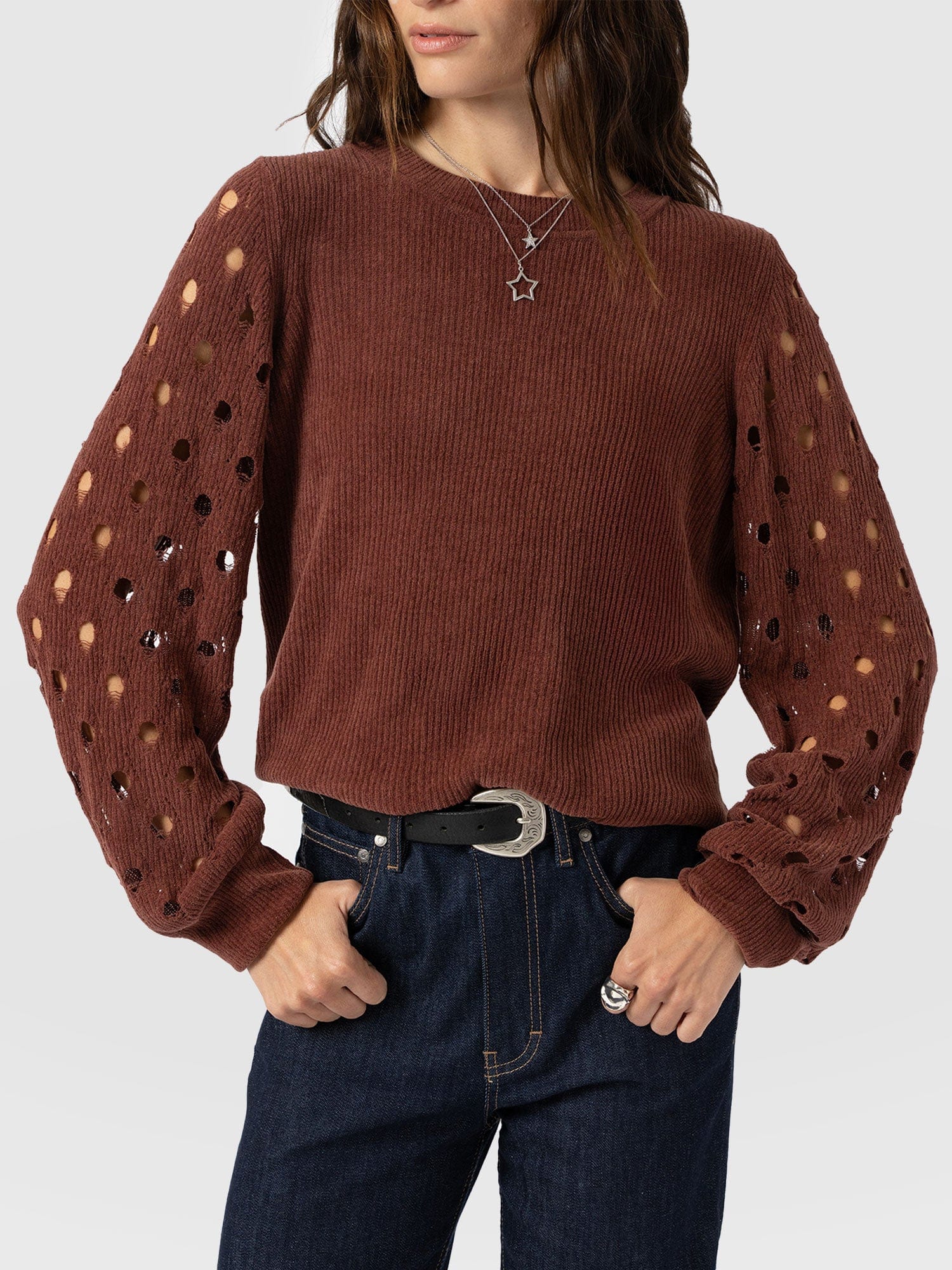 Suki Lace Hole Knit - Mauve - Women's Jumpers | Saint + Sofia® EU
