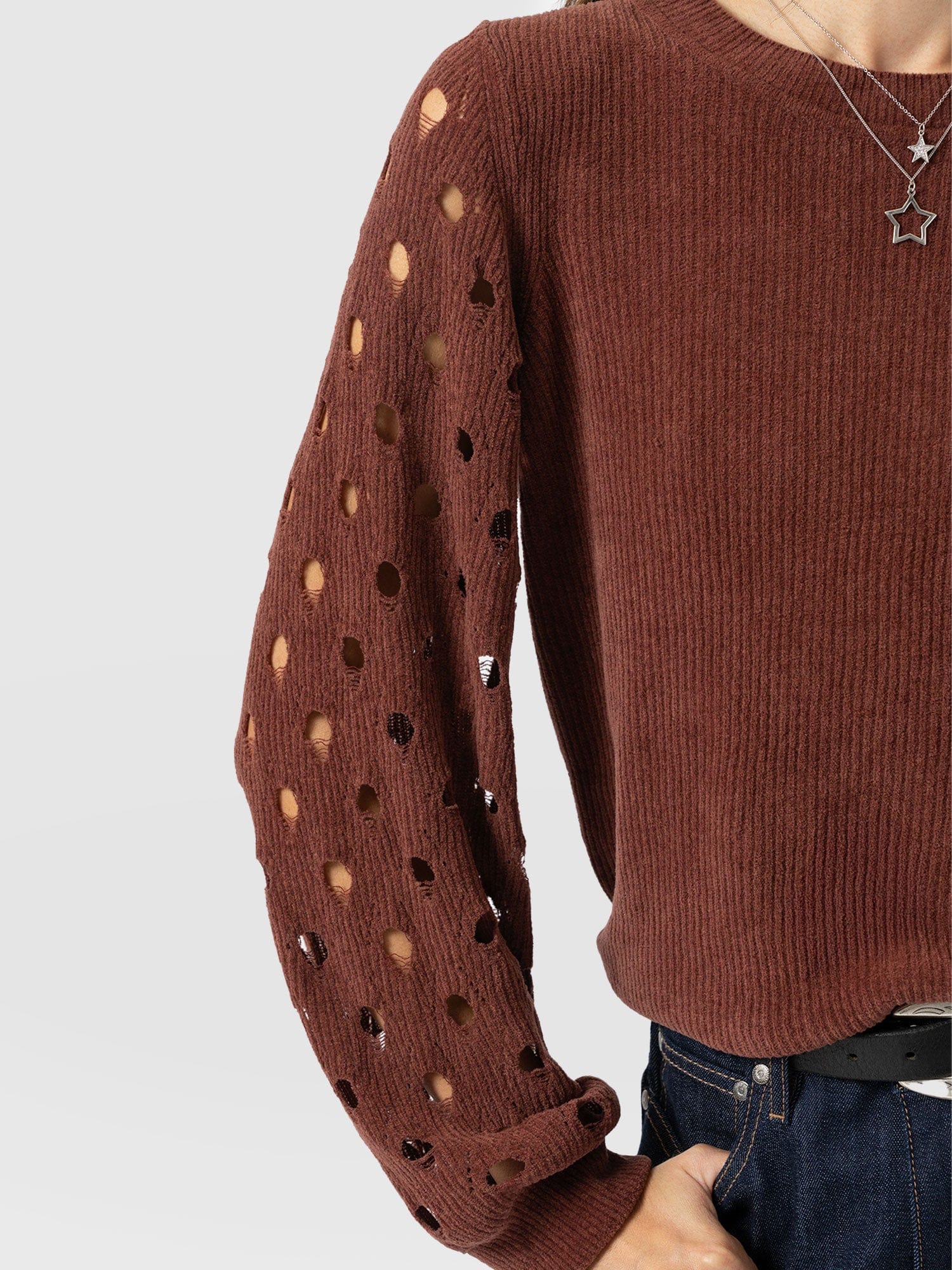 Suki Lace Hole Knit - Mauve - Women's Jumpers | Saint + Sofia® EU