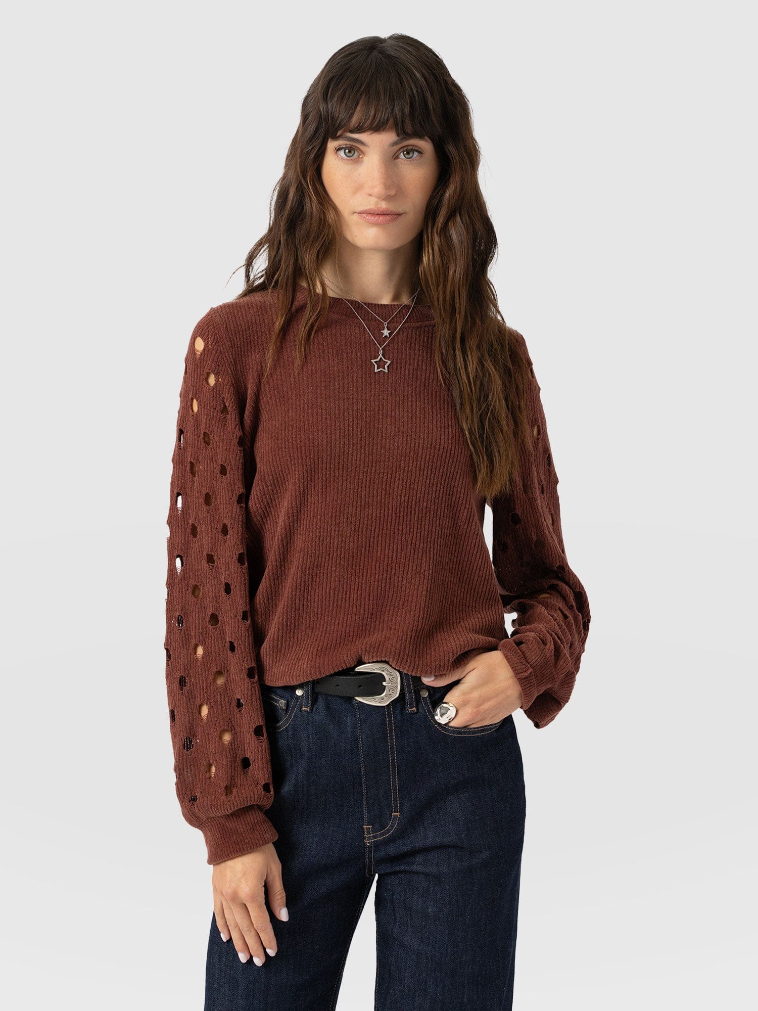 Suki Lace Hole Knit - Mauve - Women's Jumpers | Saint + Sofia® EU