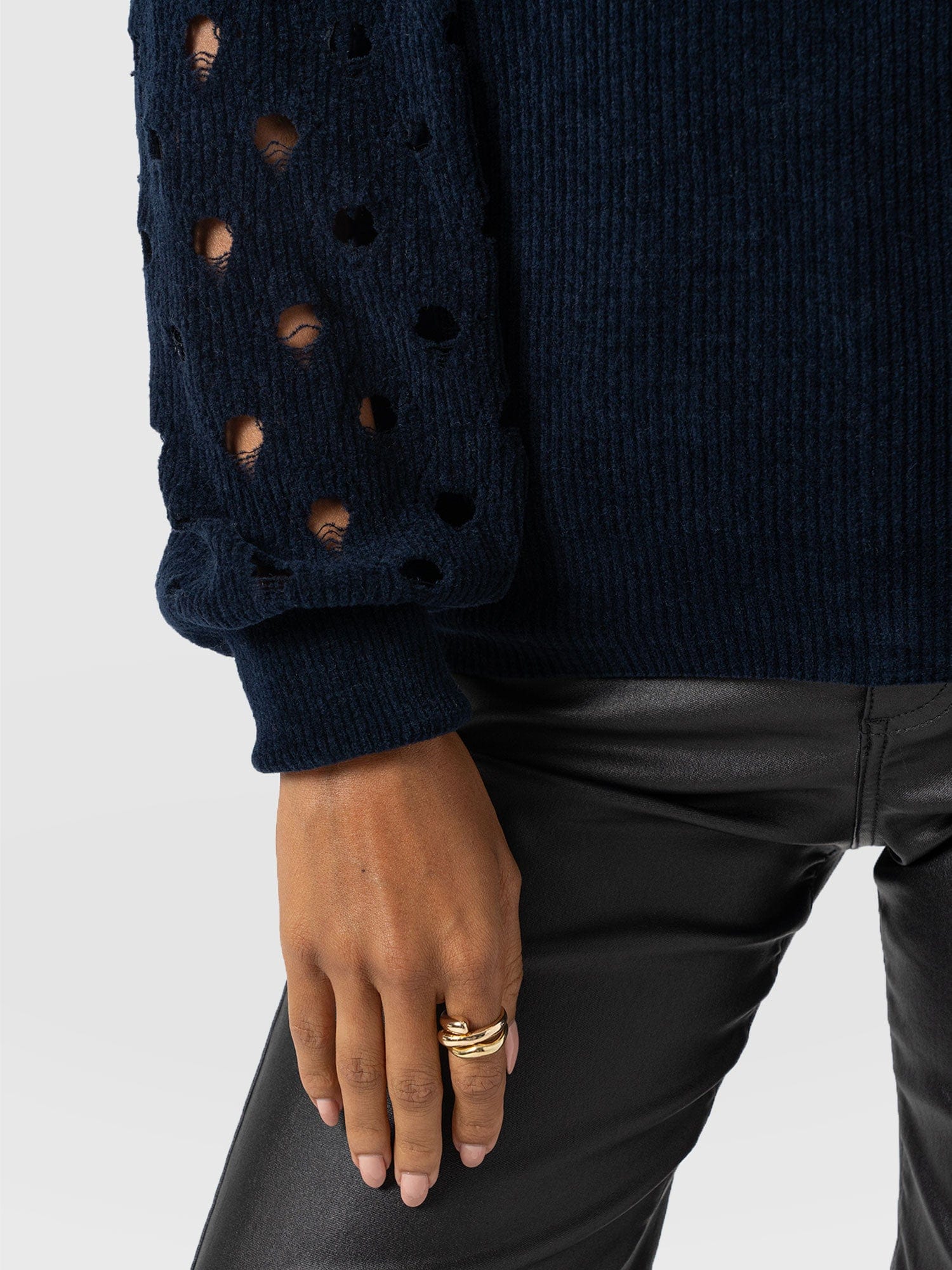 Suki Lace Hole Knit - Navy - Women's Jumpers | Saint and Sofia® EU