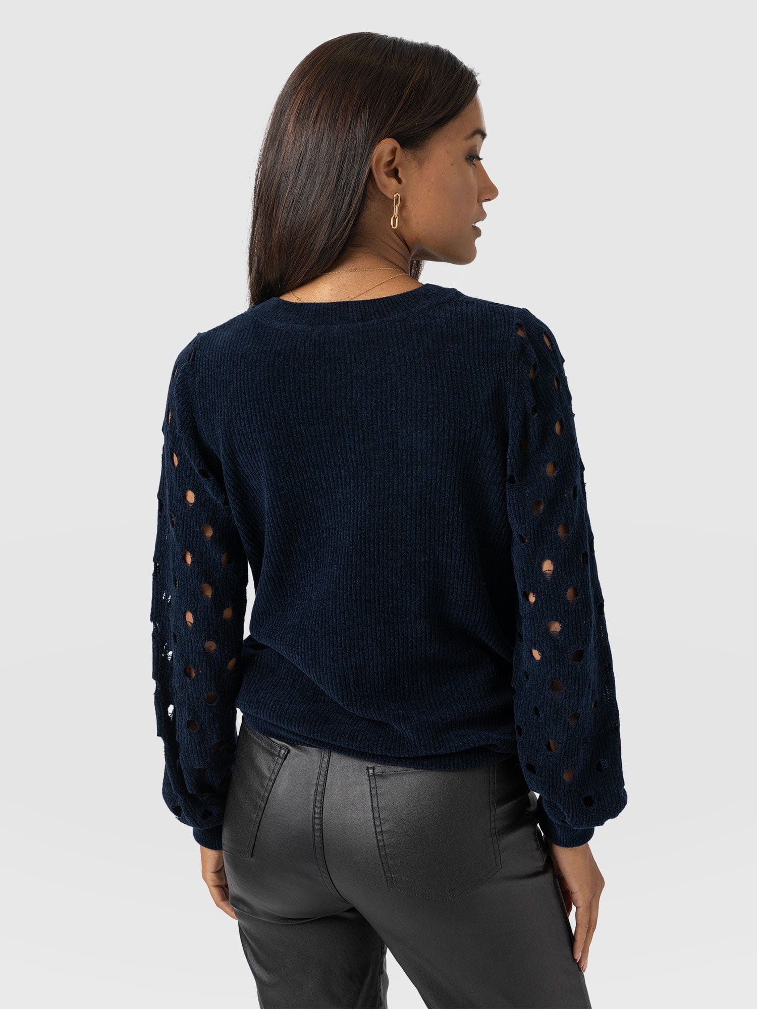 Suki Lace Hole Knit - Navy - Women's Jumpers | Saint and Sofia® EU