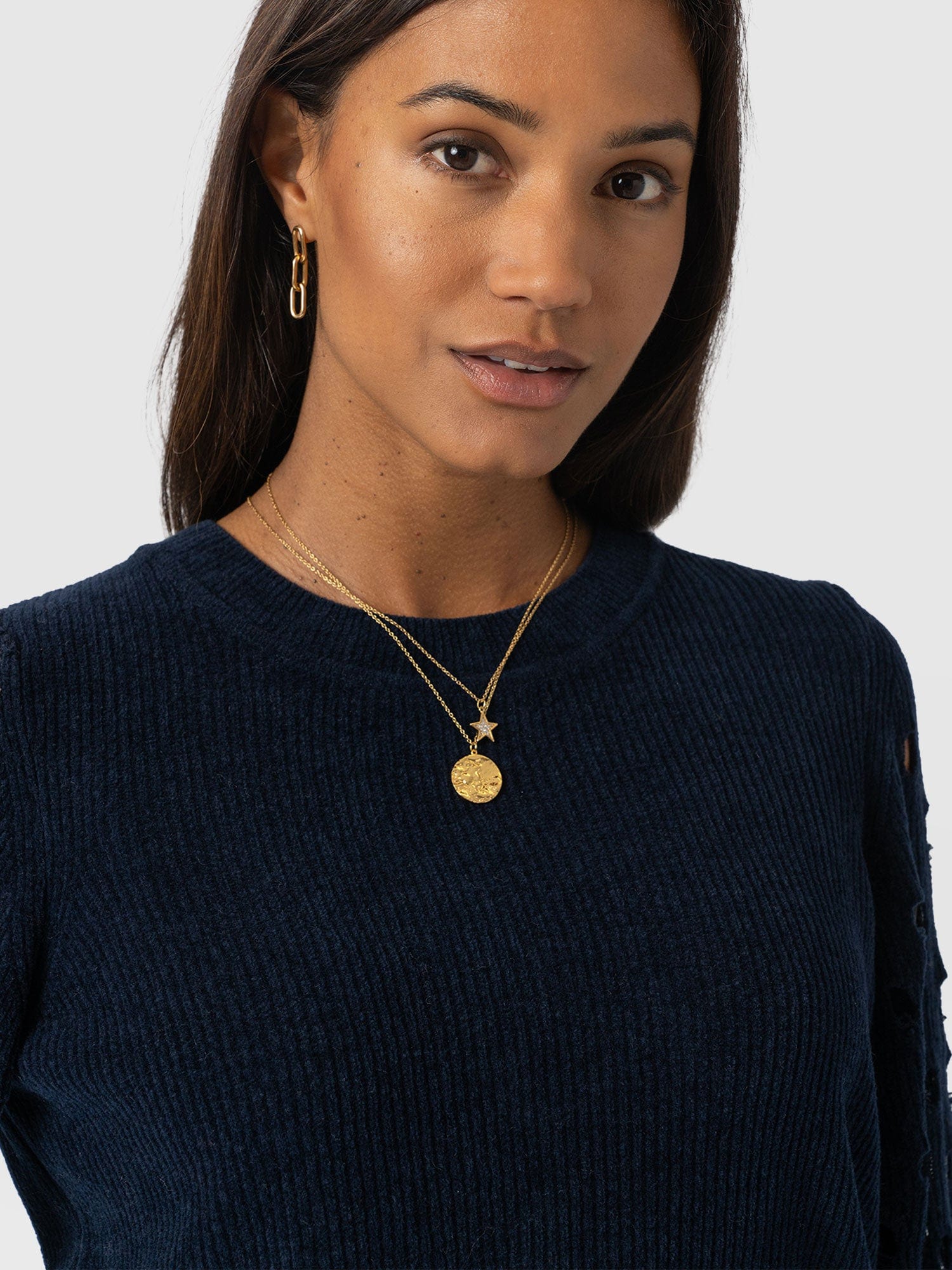 Suki Lace Hole Knit - Navy - Women's Jumpers | Saint and Sofia® EU