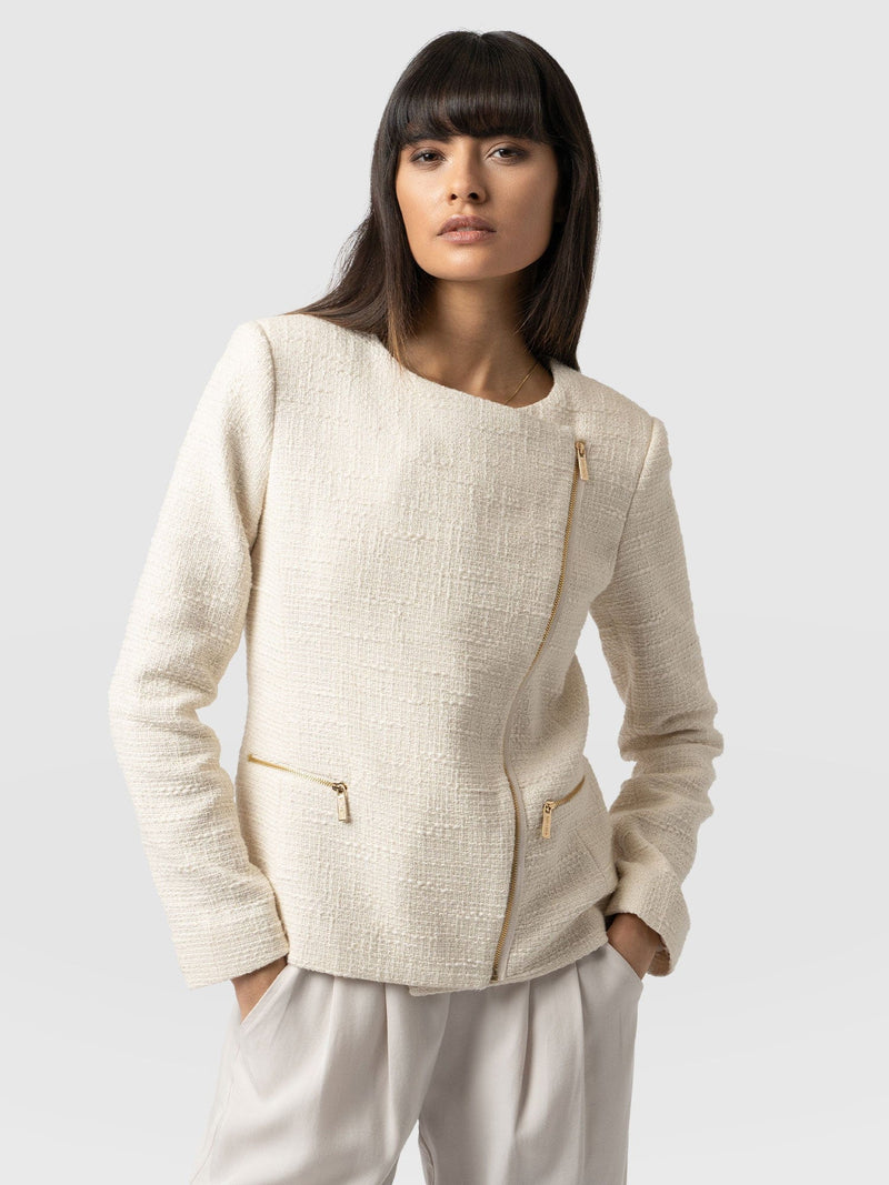 Sutton Asymmetric Jacket Cream Bouclé - Women's Jackets | Saint + Sofia® EU