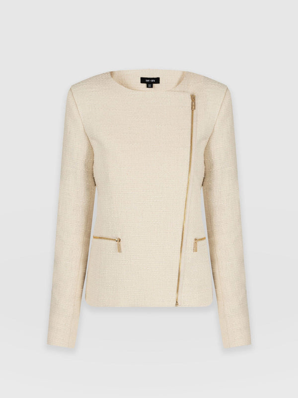 Sutton Asymmetric Jacket Cream Bouclé - Women's Jackets | Saint + Sofia® EU