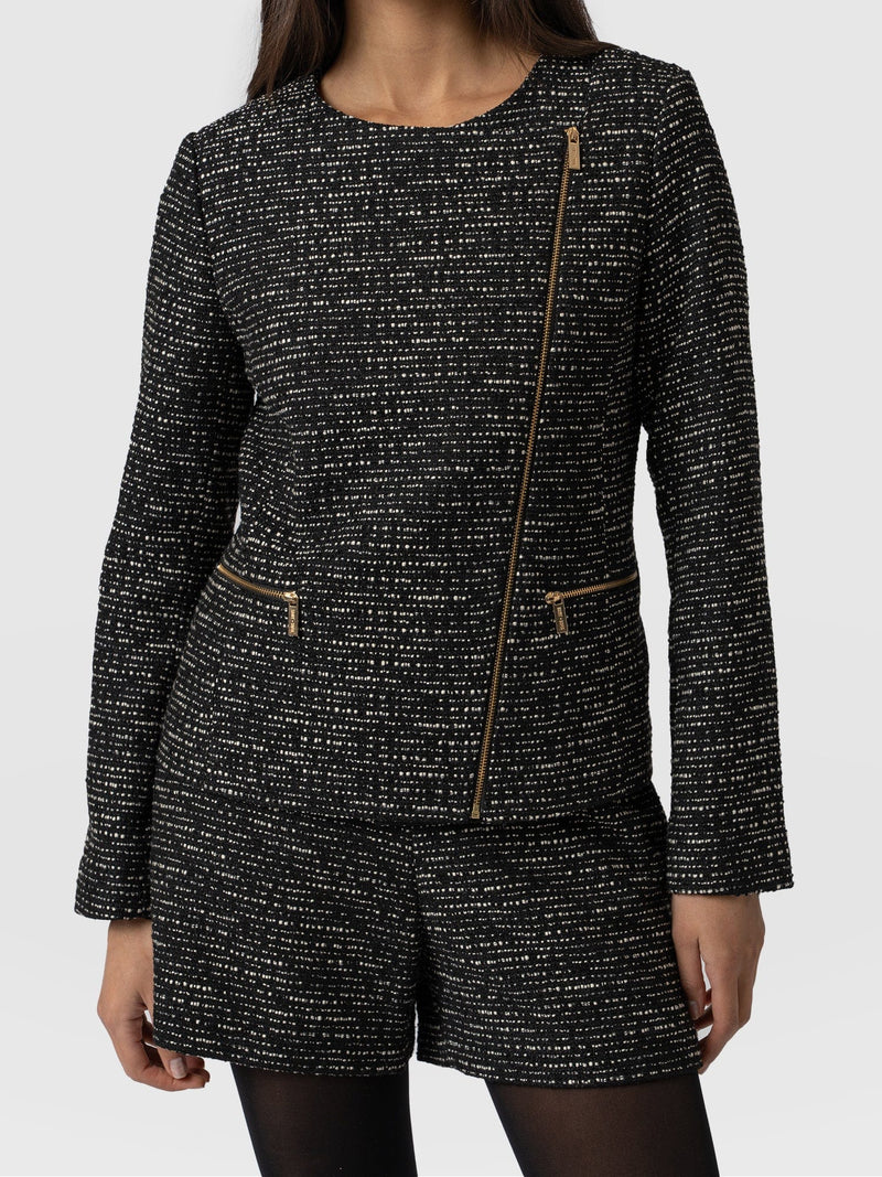 Sutton Asymmetric Jacket Monochrome Bouclé - Women's Jackets |  Saint + Sofia® EU