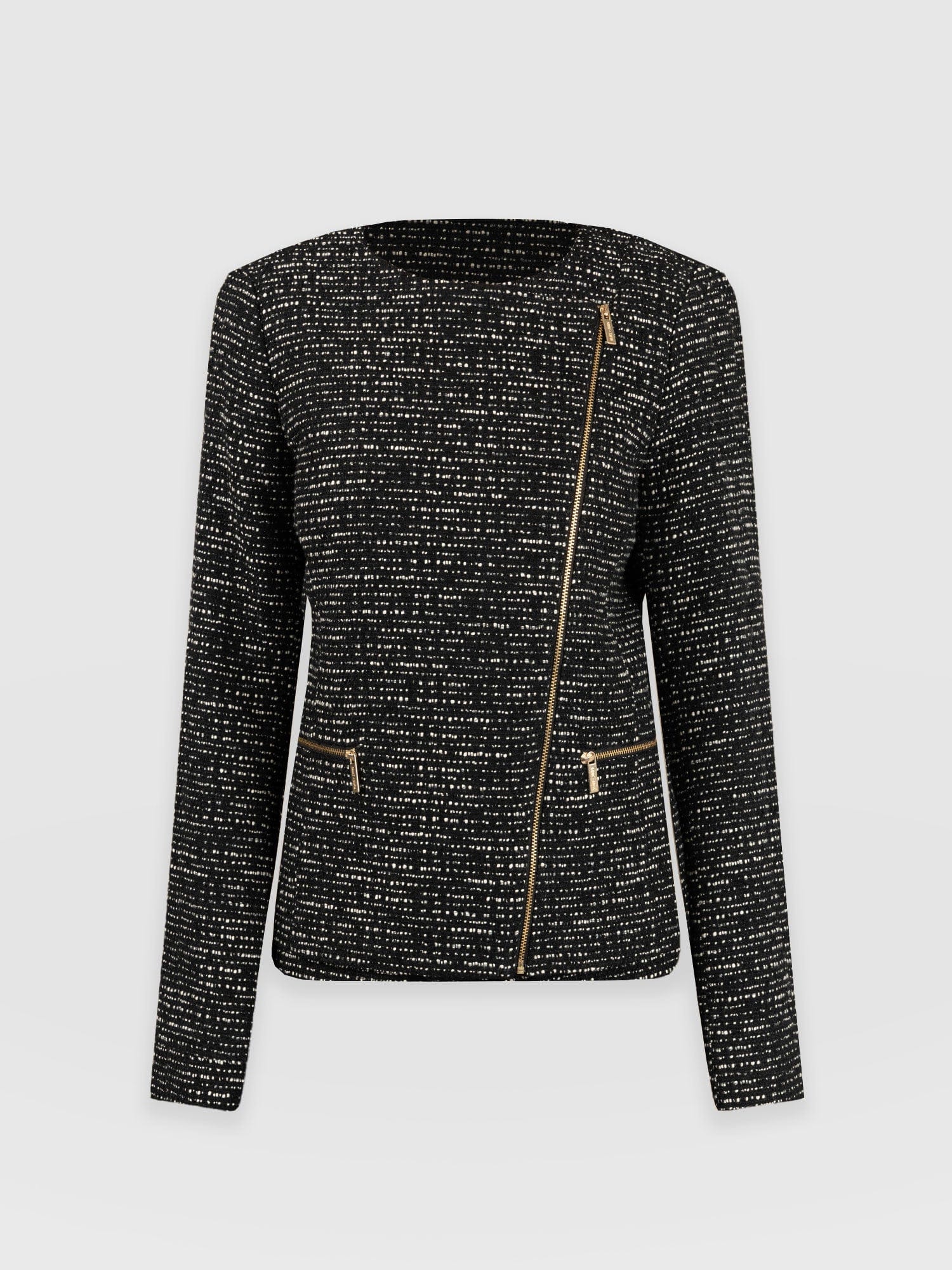 Sutton Asymmetric Jacket Monochrome Bouclé - Women's Jackets |  Saint + Sofia® EU