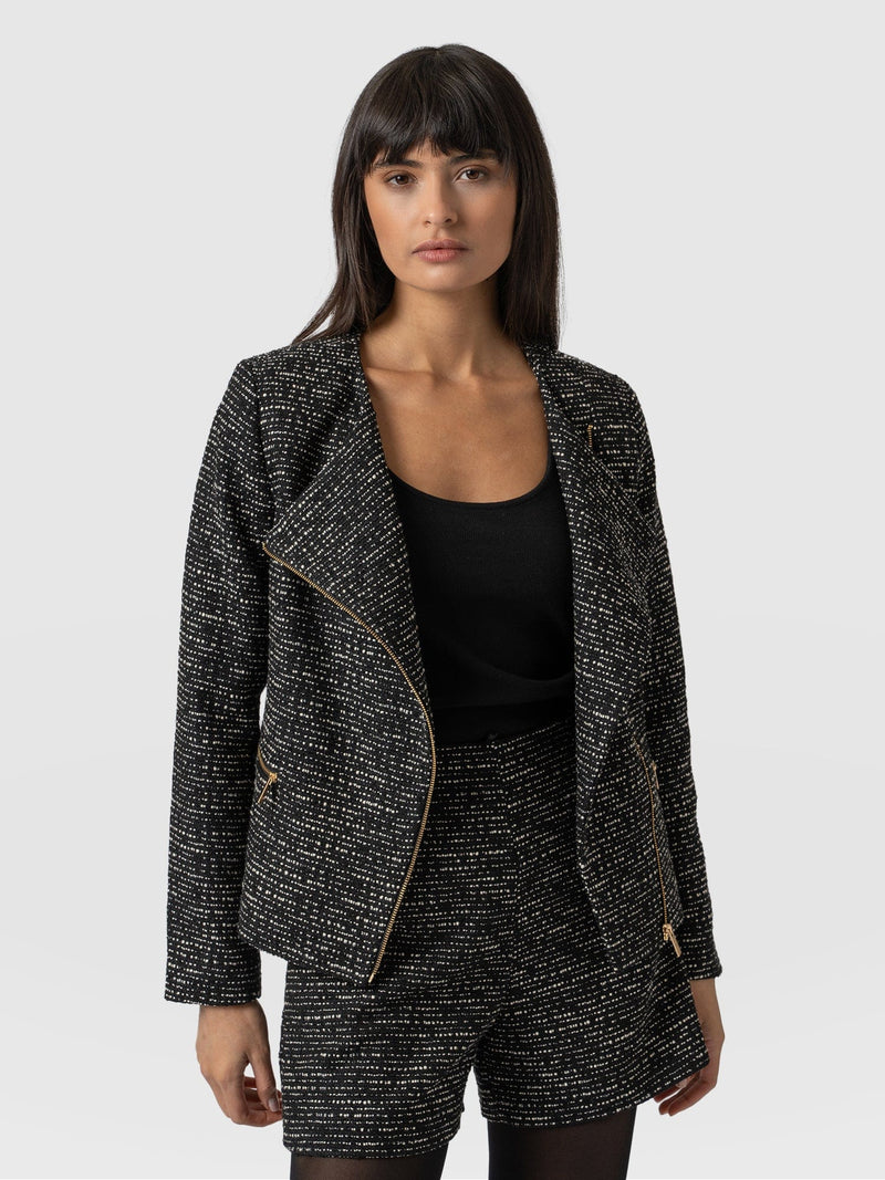 Sutton Asymmetric Jacket Monochrome Bouclé - Women's Jackets |  Saint + Sofia® EU