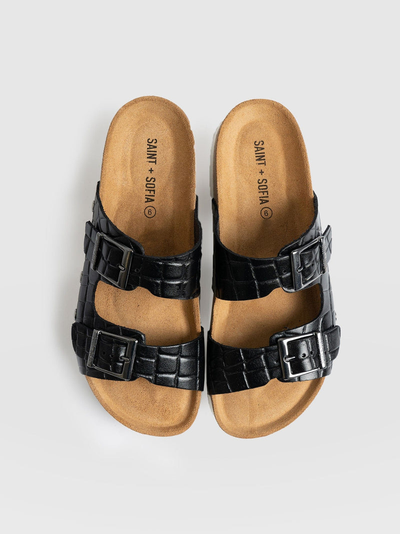 Sutton Slides Black Croc Studded - Women's Sandals | Saint + Sofia® EU