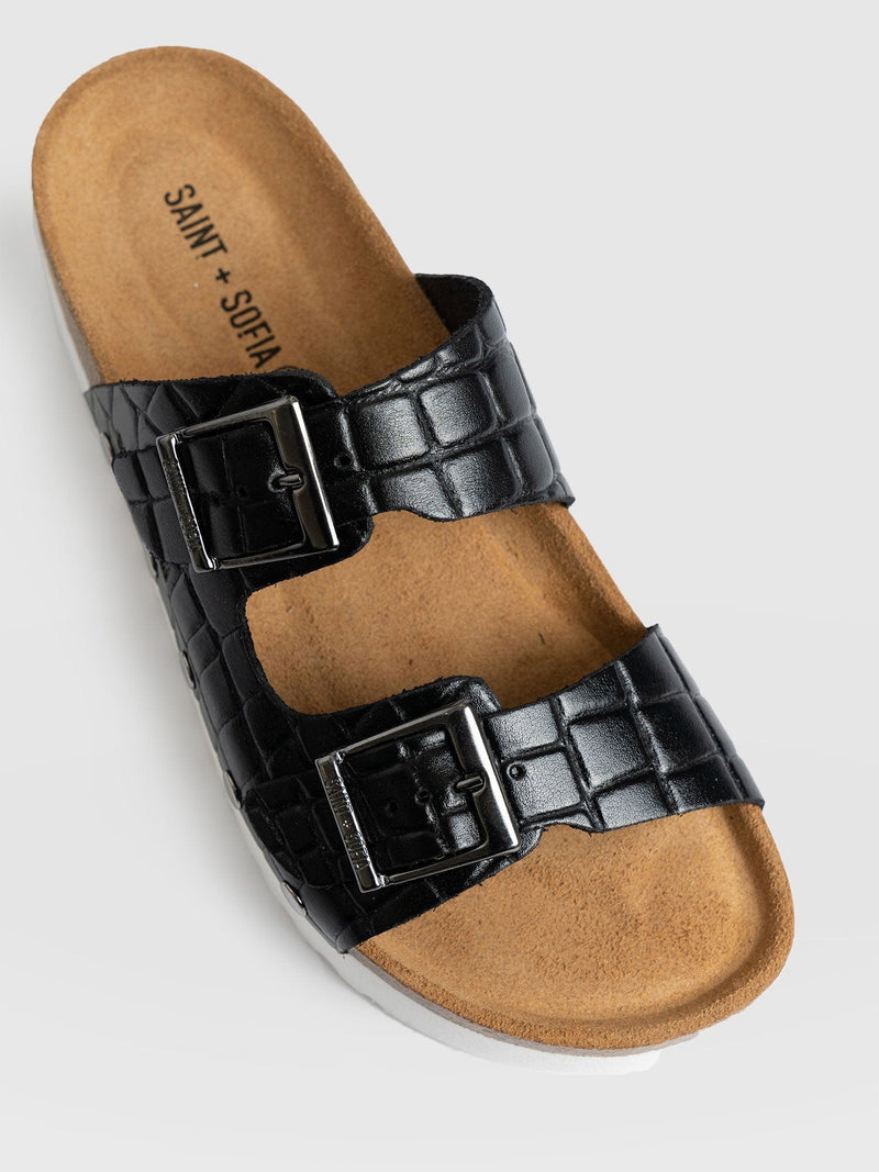 Sutton Slides Black Croc Studded - Women's Sandals | Saint + Sofia® EU