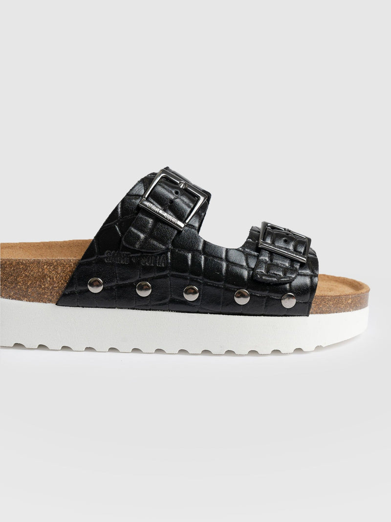 Sutton Slides Black Croc Studded - Women's Sandals | Saint + Sofia® EU