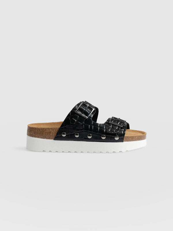 Sutton Slides Black Croc Studded - Women's Sandals | Saint + Sofia® EU