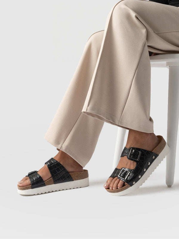 Sutton Slides Black Croc Studded - Women's Sandals | Saint + Sofia® EU