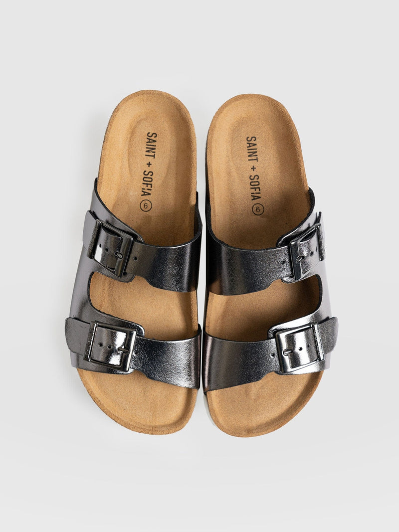 Sutton Slides Silver - Women's Sandals | Saint + Sofia® EU