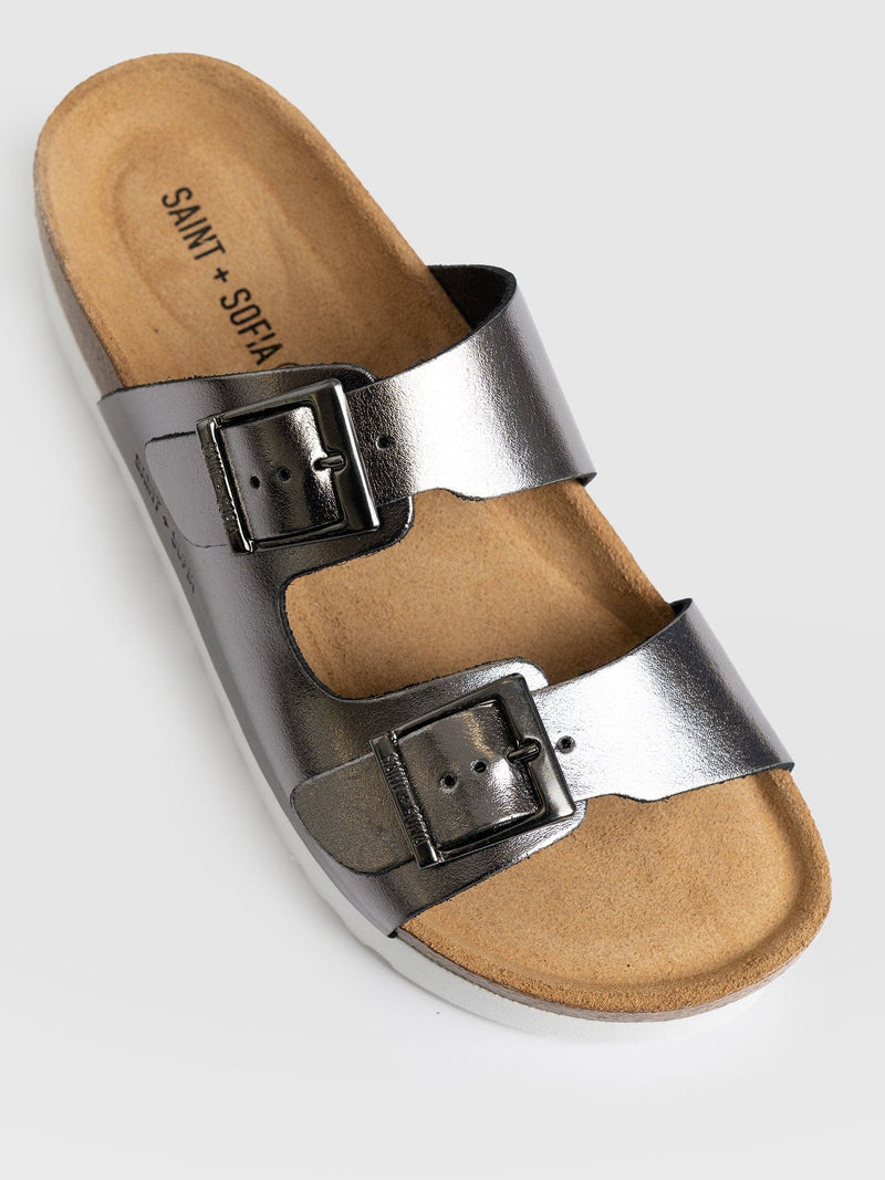 Sutton Slides Silver - Women's Sandals | Saint + Sofia® EU