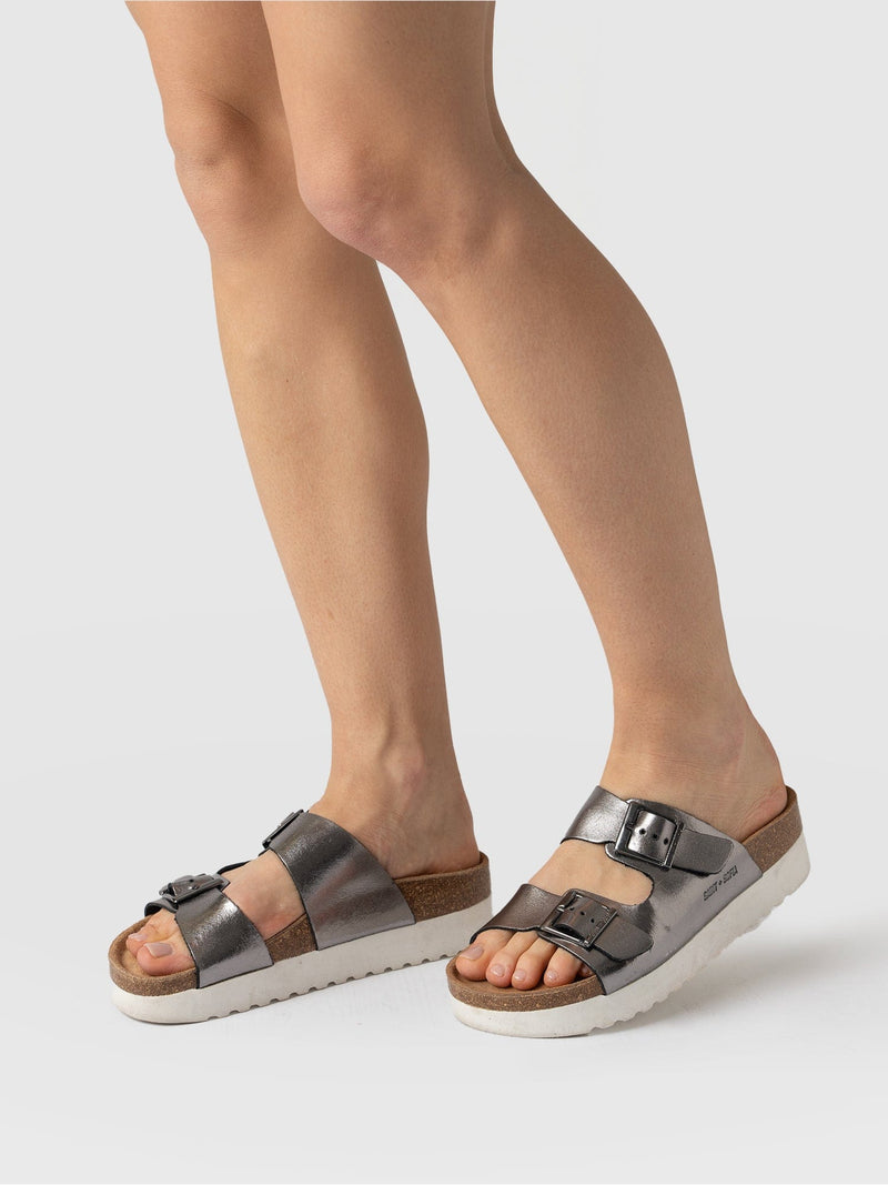 Sutton Slides Silver - Women's Sandals | Saint + Sofia® EU