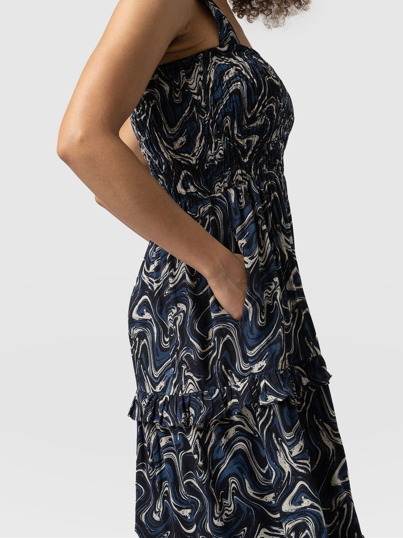 Suzi Shirring Dress Black & Navy Swirl - Women's Dresses | Saint + Sofia® EU