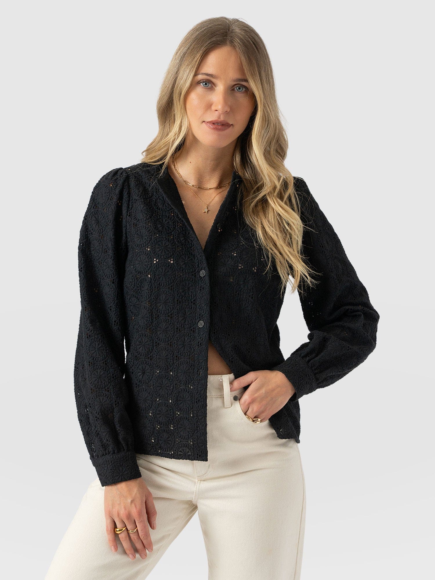 Tabitha Blouse Black Broderie - Women's Blouses | Saint + Sofia® EU