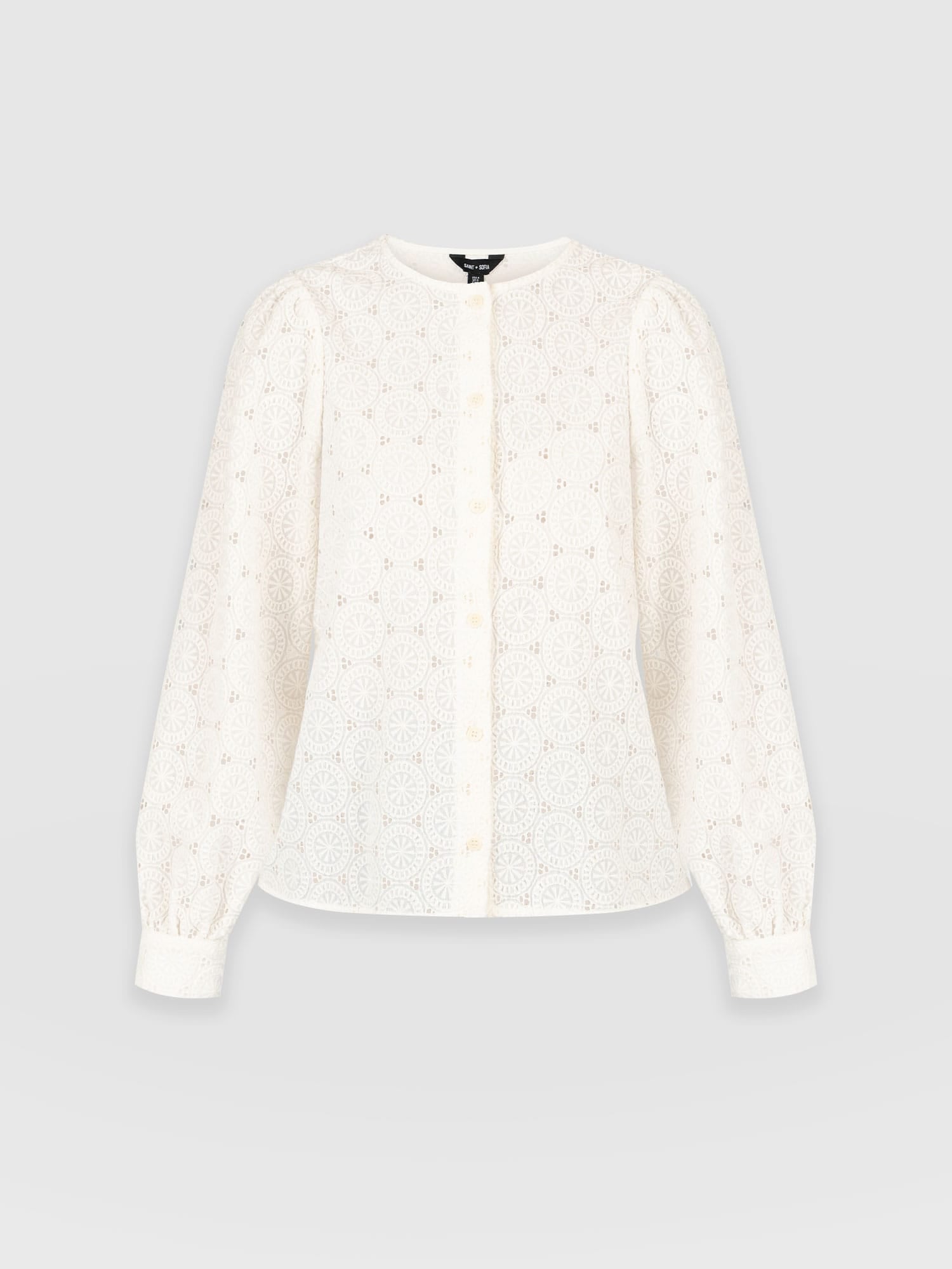 Tabitha Blouse Cream Broderie - Women's Blouses | Saint and Sofia® EU