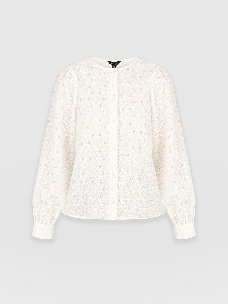 Tabitha Blouse Cream Broderie - Women's Blouses | Saint and Sofia® EU