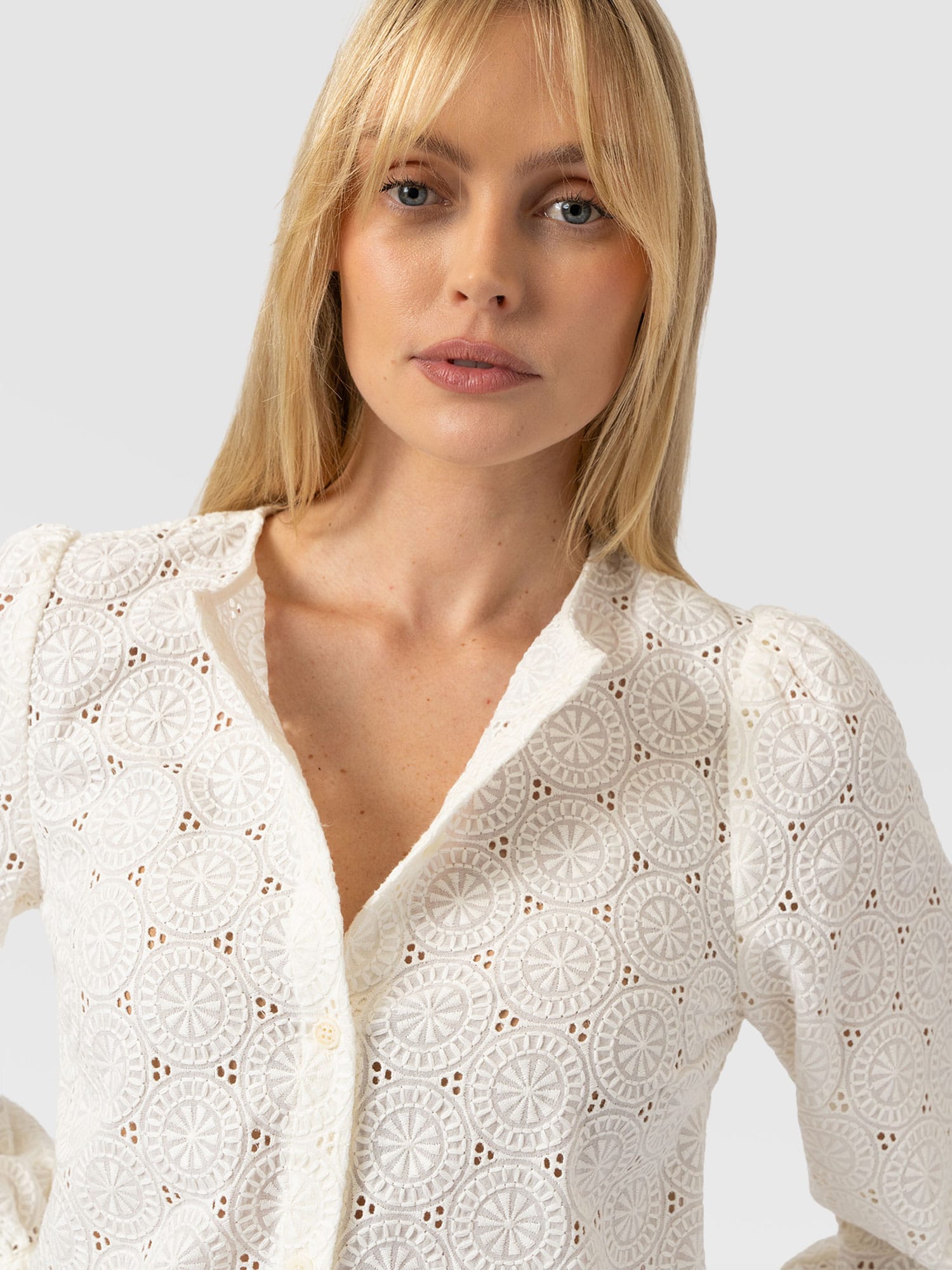 Tabitha Blouse Cream Broderie - Women's Blouses | Saint and Sofia® EU