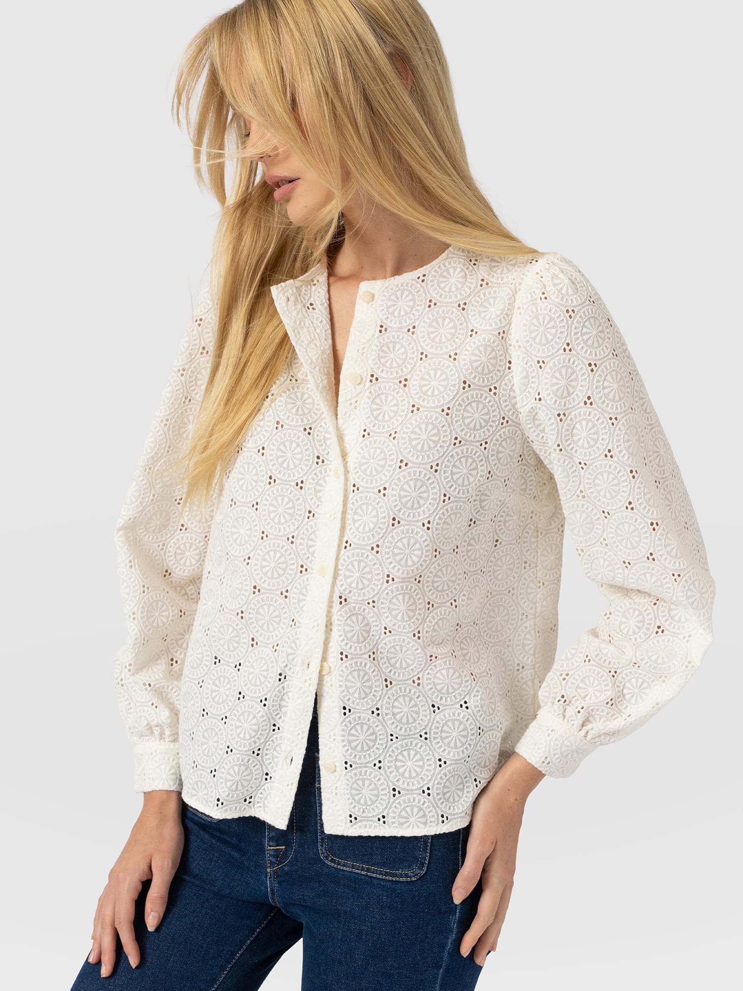 Tabitha Blouse Cream Broderie - Women's Blouses | Saint and Sofia® EU