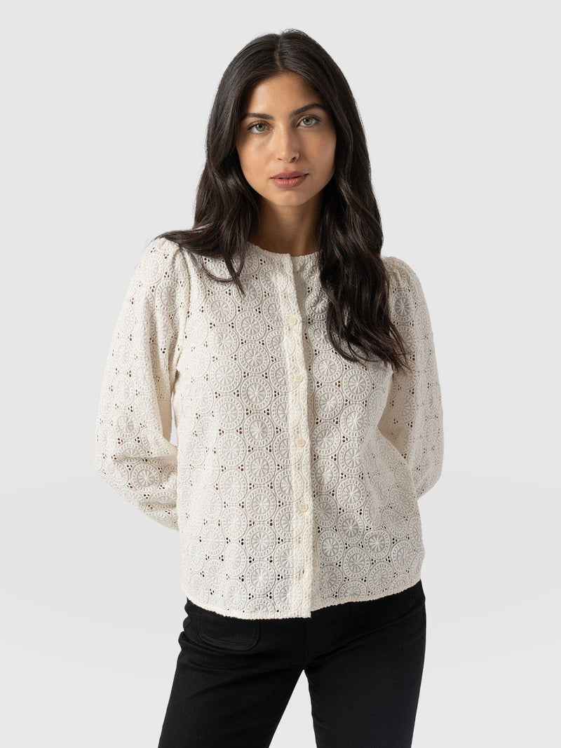 Tabitha Blouse Cream Broderie - Women's Blouses | Saint + Sofia® EU