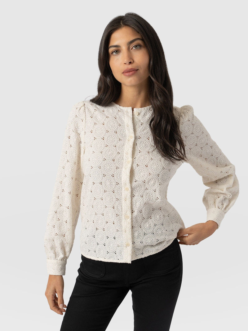 Tabitha Blouse Cream Broderie - Women's Blouses | Saint + Sofia® EU