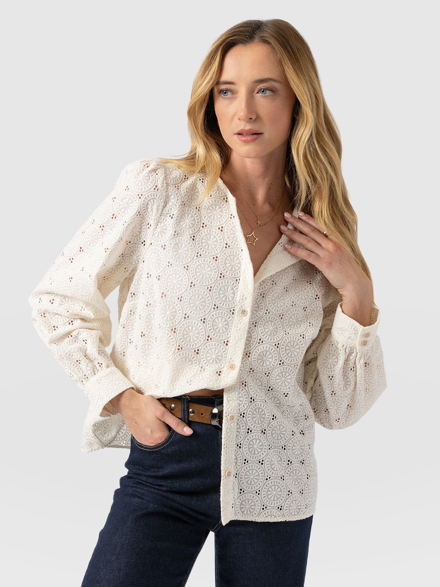 Tabitha Blouse Cream Broderie - Women's Blouses | Saint + Sofia® EU