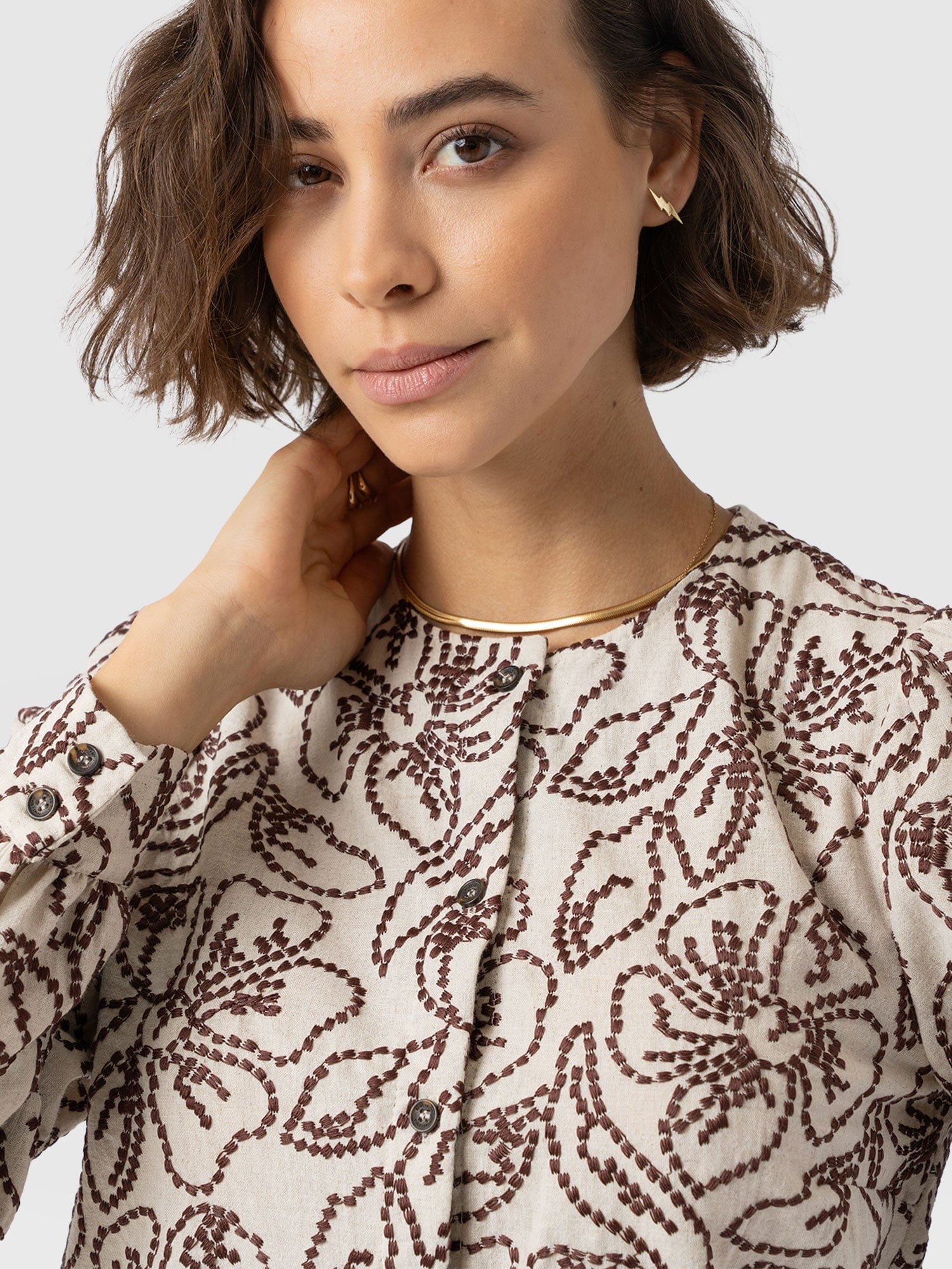Tabitha Blouse - Cream/Brown - Women's Blouses | Saint + Sofia? EU