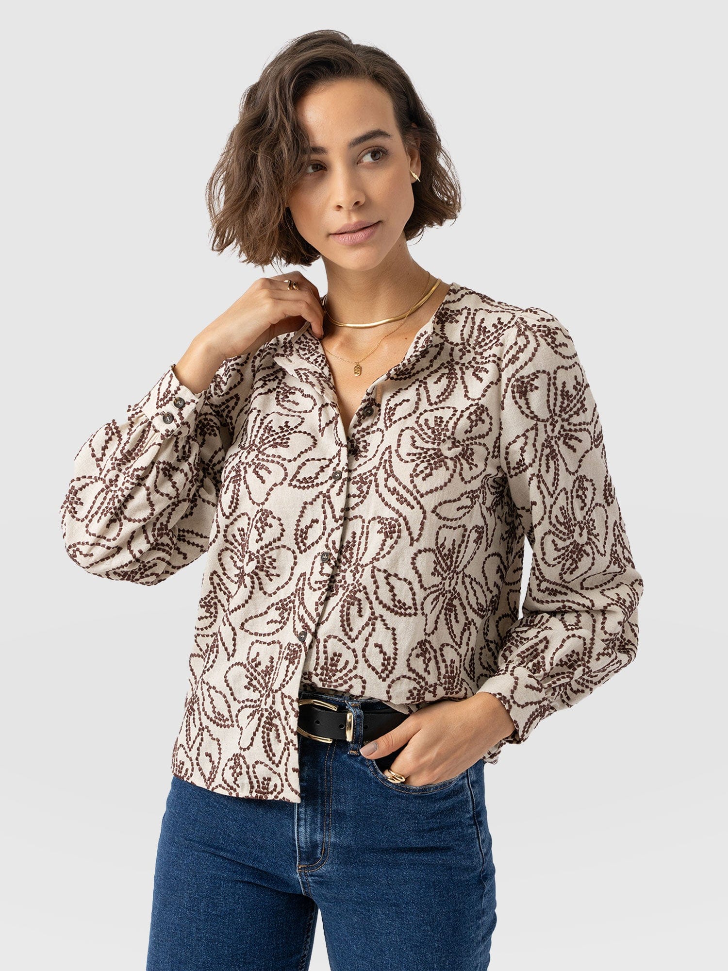 Tabitha Blouse - Cream/Brown - Women's Blouses | Saint + Sofia? EU