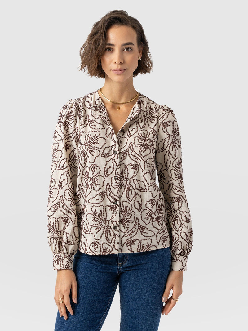 Tabitha Blouse - Cream/Brown - Women's Blouses | Saint + Sofia? EU