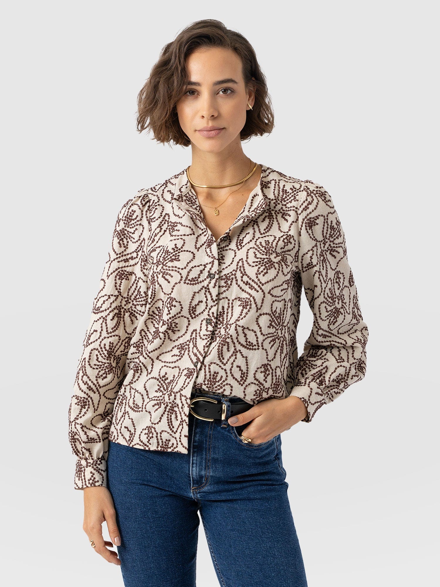 Tabitha Blouse - Cream/Brown - Women's Blouses | Saint + Sofia? EU