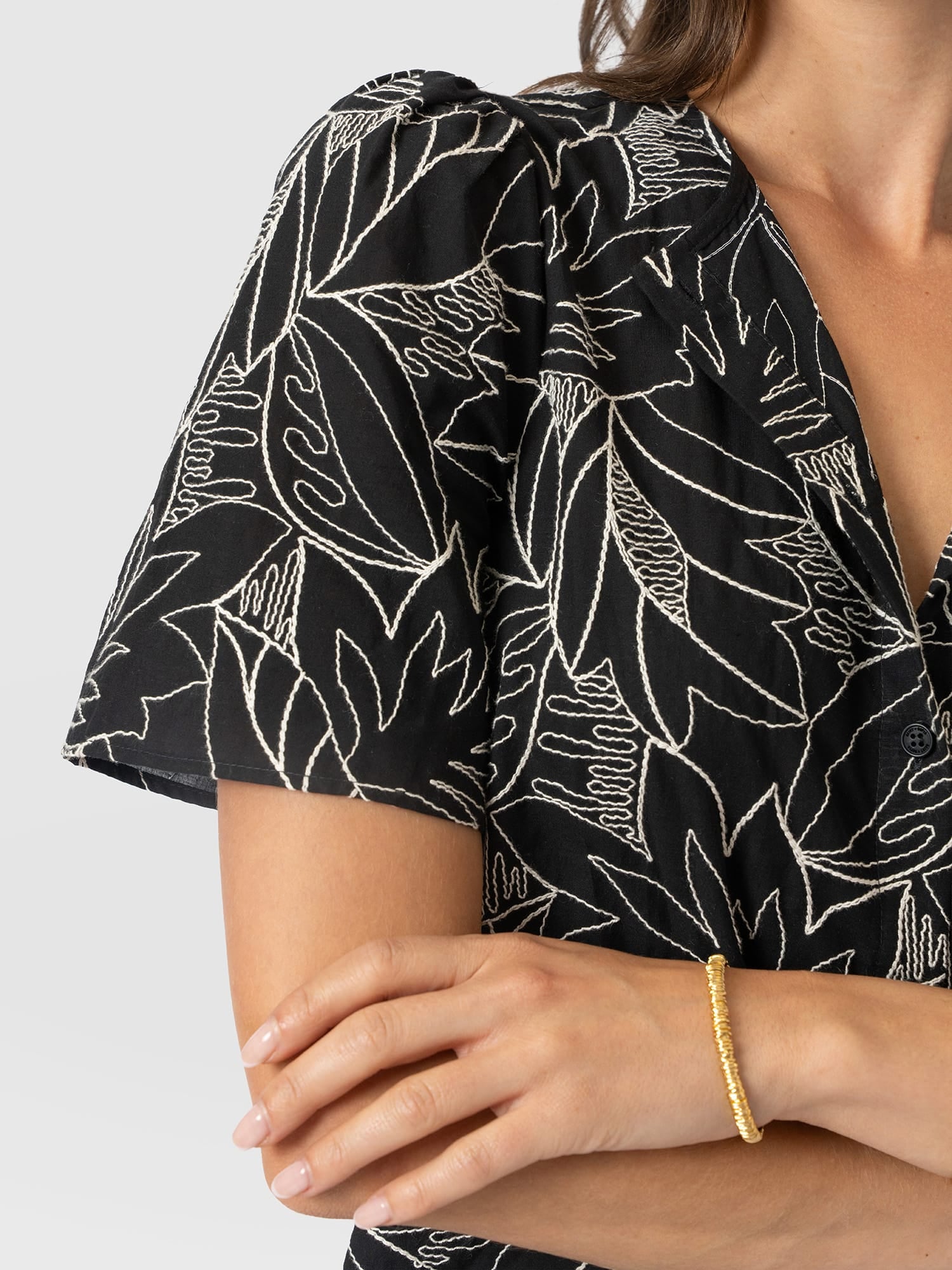 Tabitha Short Sleeve Blouse - Black Embroidered - Women's Blouses | Saint and Sofia® EU
