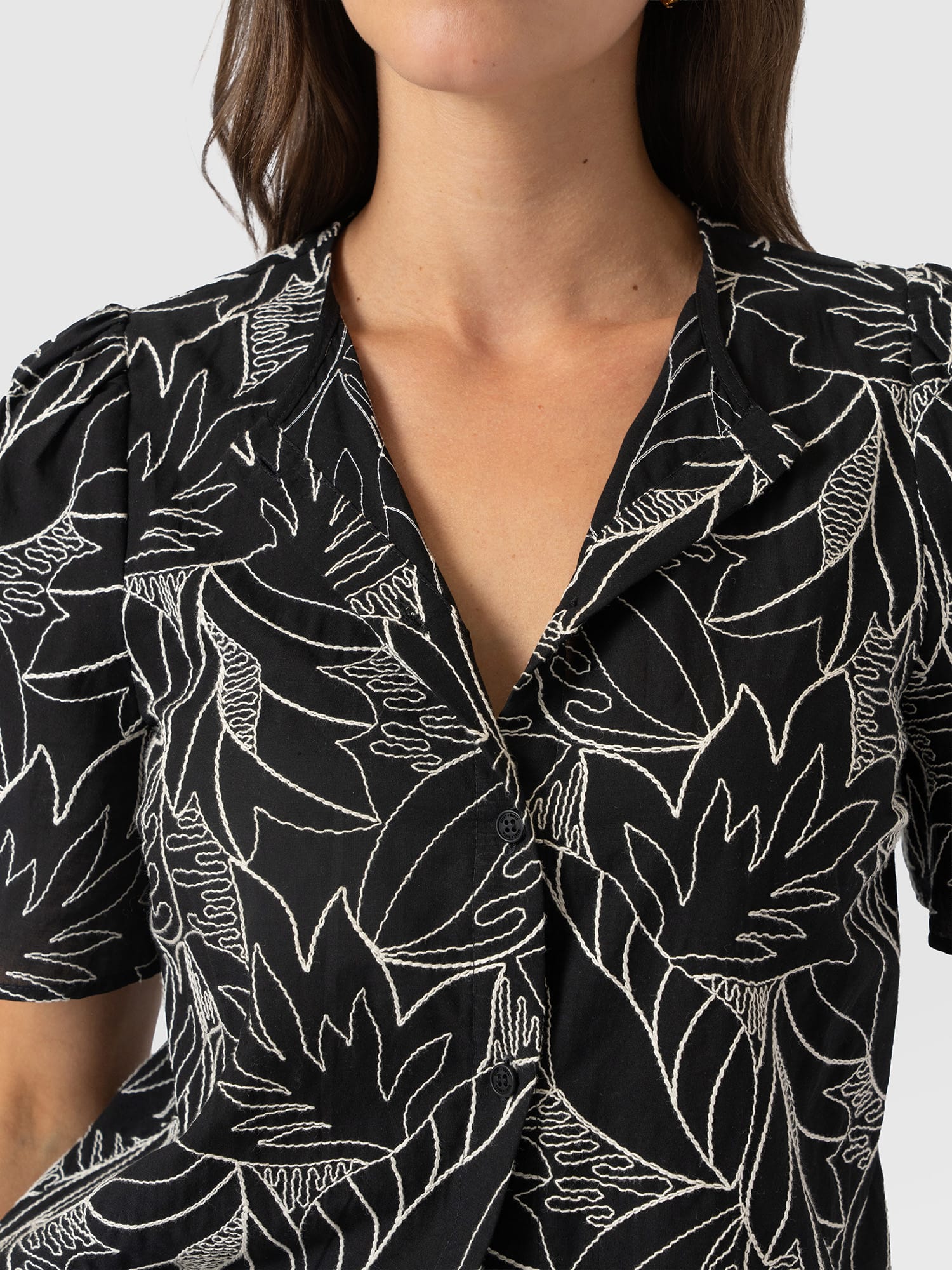 Tabitha Short Sleeve Blouse - Black Embroidered - Women's Blouses | Saint and Sofia® EU