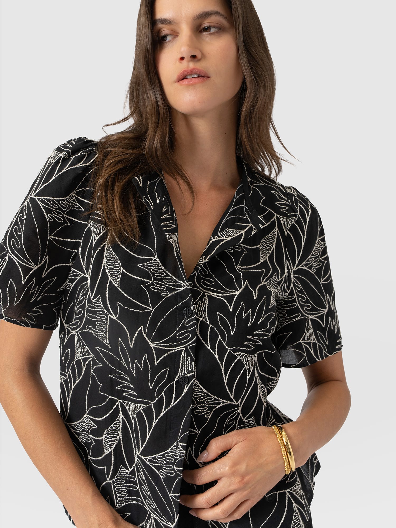Tabitha Short Sleeve Blouse - Black Embroidered - Women's Blouses | Saint and Sofia® EU