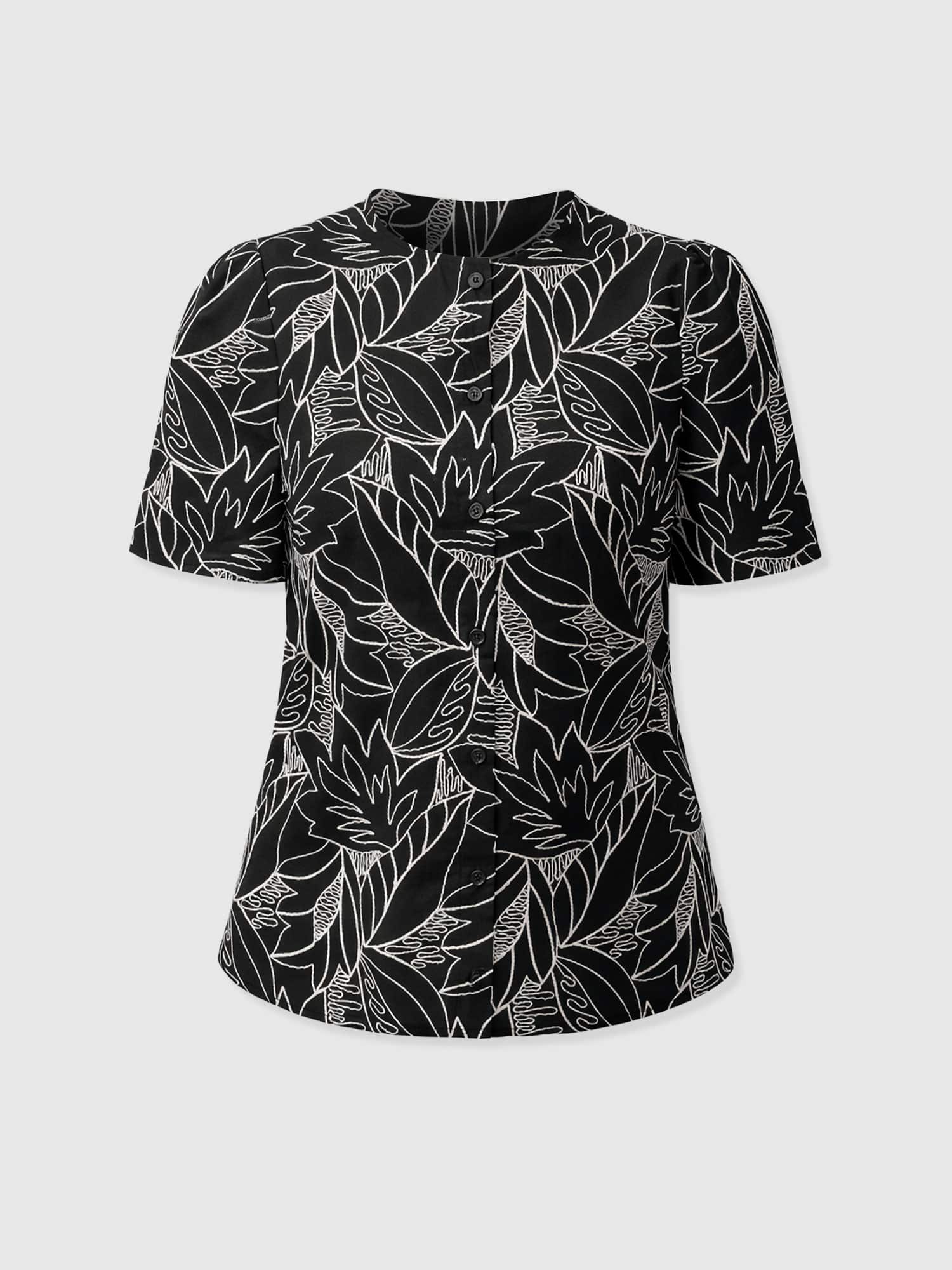 Tabitha Short Sleeve Blouse - Black Embroidered - Women's Blouses | Saint + Sofia® EU