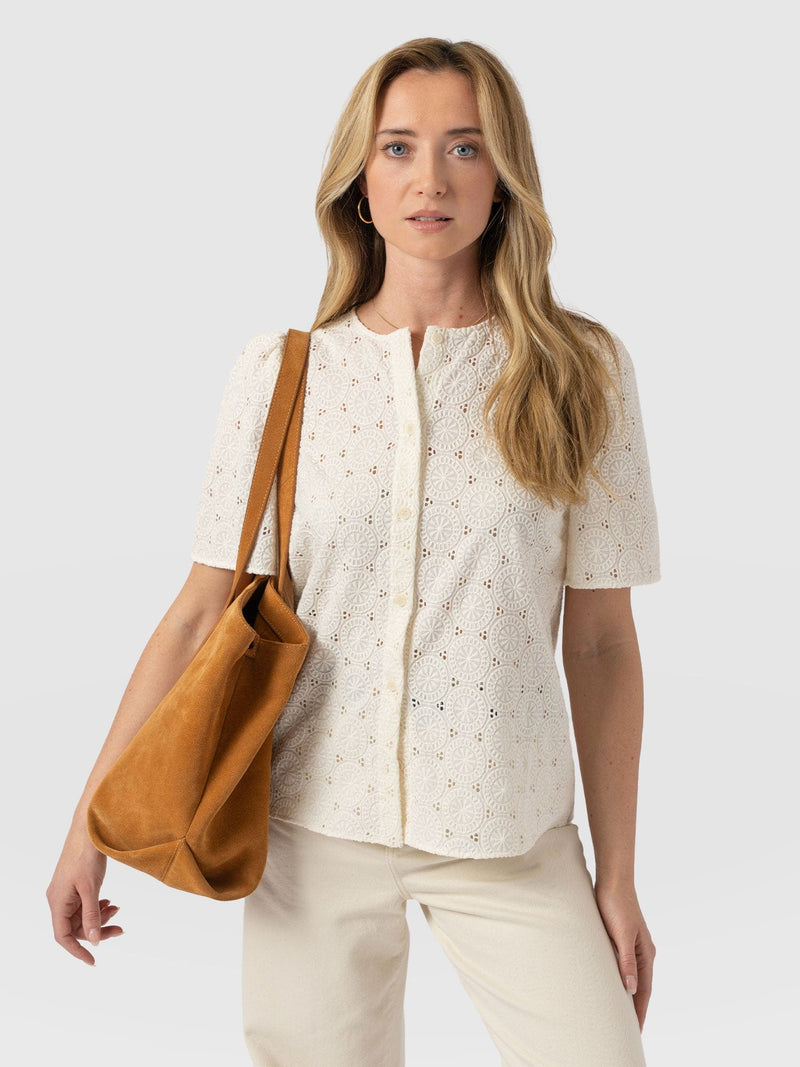 Tabitha Short Sleeve Blouse - Cream - Women's Blouses | Saint + Sofia® EU