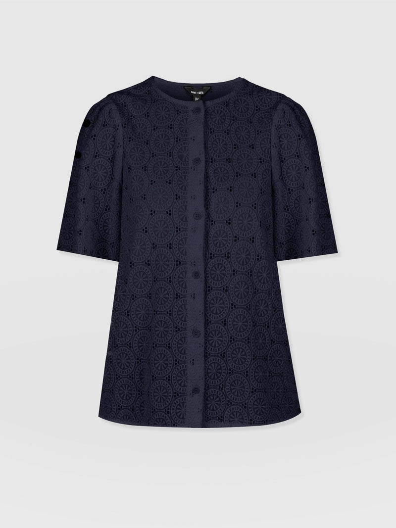 Tabitha Short Sleeve Blouse - Navy - Women's Blouses | Saint + Sofia® EU