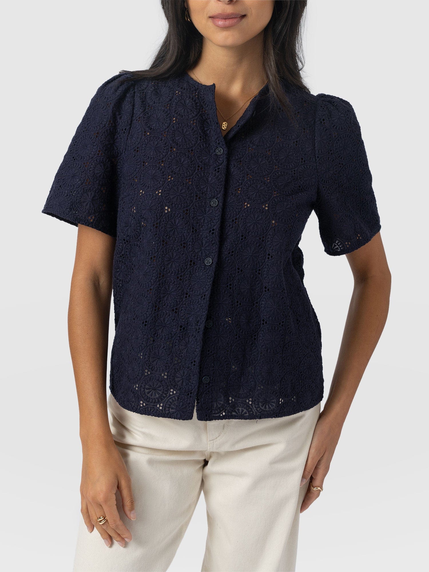 Tabitha Short Sleeve Blouse - Navy - Women's Blouses | Saint + Sofia® EU