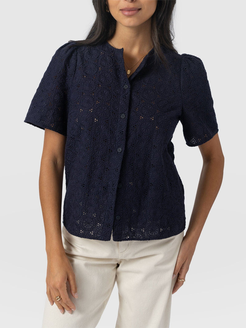 Tabitha Short Sleeve Blouse - Navy - Women's Blouses | Saint + Sofia® EU