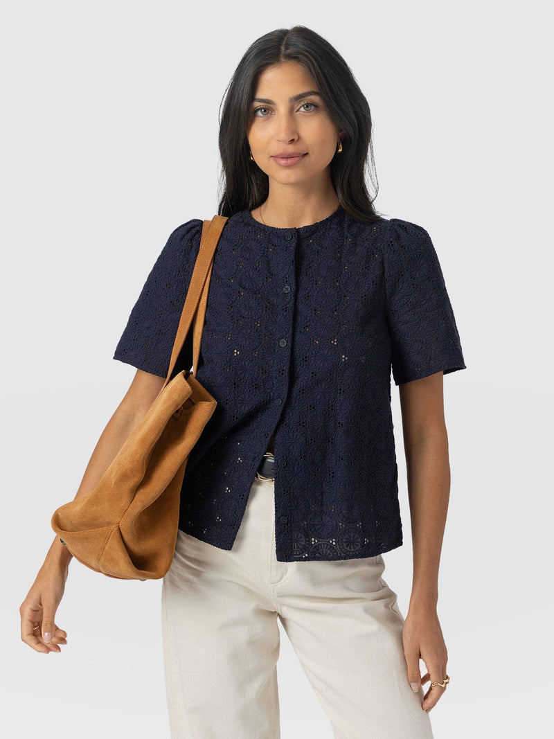 Tabitha Short Sleeve Blouse - Navy - Women's Blouses | Saint + Sofia® EU